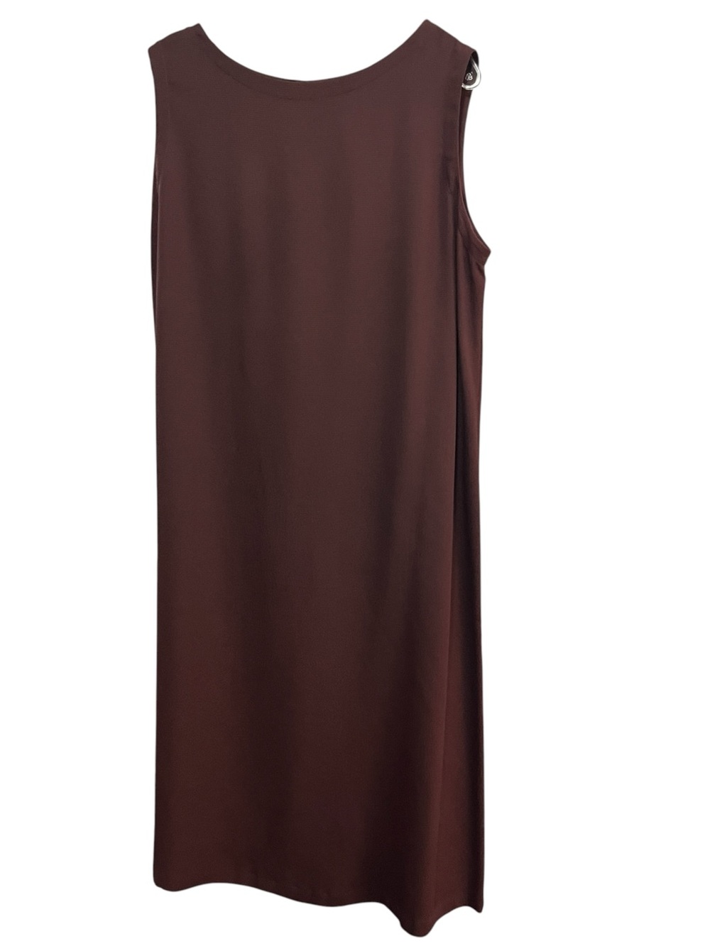 Vintage Eileen Fisher Silk Dress M Burgundy Brown Shift Midi Minimalist
